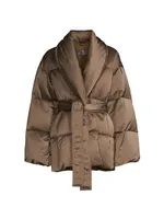 Priscilla Satin Tie-Waist Puffer Coat