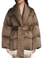 Priscilla Satin Tie-Waist Puffer Coat