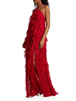 Ruffled Halterneck Gown