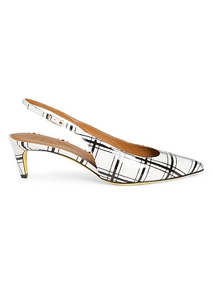 65MM Plaid Leather Slingback Pumps