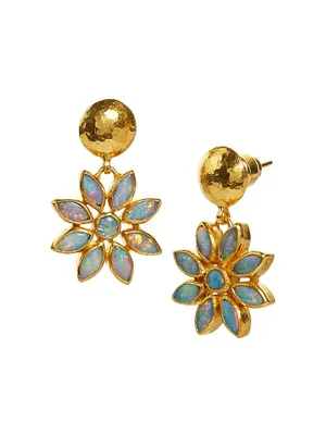 Pointelle 24K Yellow Gold & Australian Opal Flower Drop Earrings