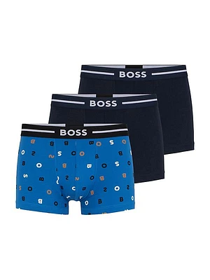 Three Pack Of Stretch-Cotton Trunks With Logo Waistbands