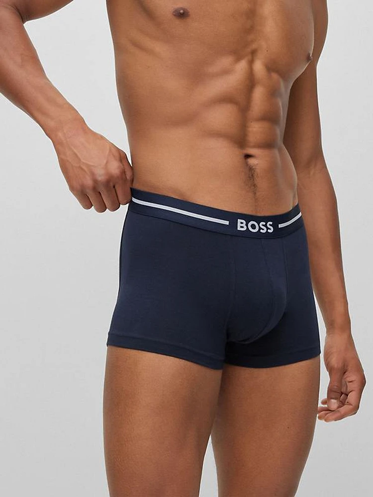 Three Pack Of Stretch-Cotton Trunks With Logo Waistbands