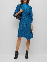 Wrap-Front V-Neck Dress With Seasonal Print