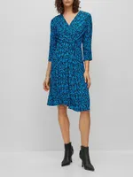 Wrap-Front V-Neck Dress With Seasonal Print