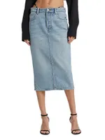 Diamante-Embellished Denim Midi-Skirt