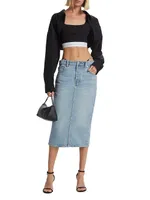 Diamante-Embellished Denim Midi-Skirt