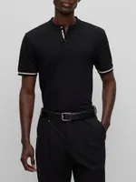 Collarless Slim-Fit Polo Shirt Cotton Piqué
