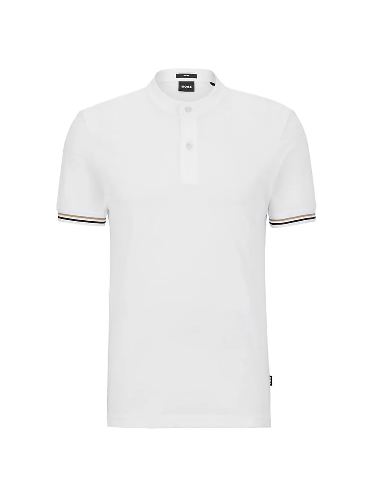 Collarless Slim-Fit Polo Shirt Cotton Piqué