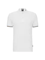 Collarless Slim-Fit Polo Shirt Cotton Piqué