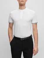 Collarless Slim-Fit Polo Shirt Cotton Piqué