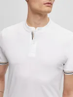 Collarless Slim-Fit Polo Shirt Cotton Piqué