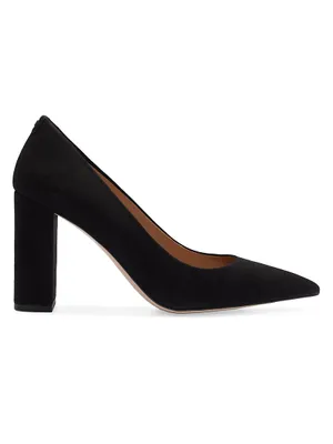 Block-Heel Pumps Suede With Pointed Toe