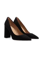 Block-Heel Pumps Suede With Pointed Toe