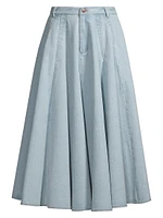 Denim Flared Midi-Skirt