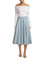 Denim Flared Midi-Skirt