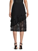 Embroidered Silk Ruffled Midi-Skirt