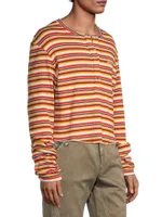 Striped Rib-Knit Henley