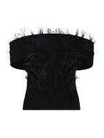 Mindy Off-The-Shoulder Feather Top