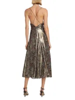 Meredith Metallic Silk-Blend Midi-Dress