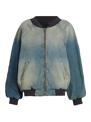 Oversized Ombréd Denim Bomber Jacket