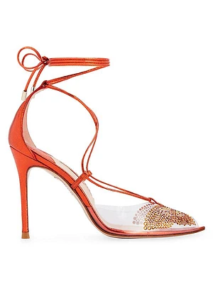 Aria 100MM Leather Crystal-Embellished Butterfly Peep-Toe Pumps