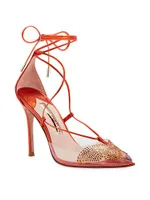 Aria 100MM Leather Crystal-Embellished Butterfly Peep-Toe Pumps