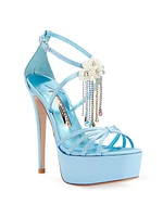 Celestine 140MM Imitation Pearl & Crystal Satin Platform Sandals