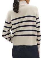 Striped Cashmere Turtleneck Sweater With Shiny Cuffs