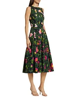 Camellia Print Poplin Fit & Flare Dress