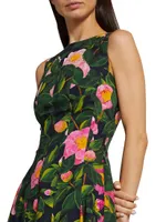 Camellia Print Poplin Fit & Flare Dress