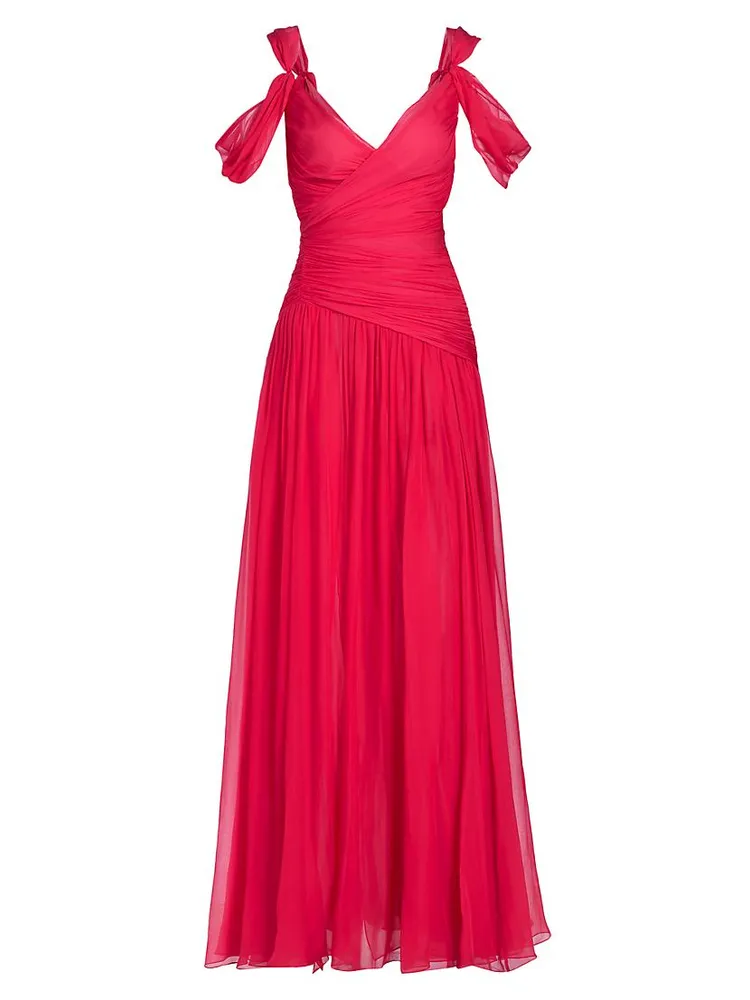 Draped Off-the-Shoulder Silk Chiffon Gown