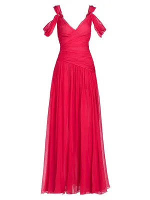 Draped Off-the-Shoulder Silk Chiffon Gown