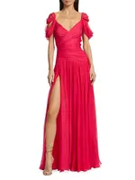 Draped Off-the-Shoulder Silk Chiffon Gown