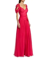 Draped Off-the-Shoulder Silk Chiffon Gown