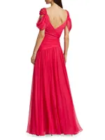 Draped Off-the-Shoulder Silk Chiffon Gown