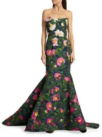 Camellia Print Faille Mermaid Gown