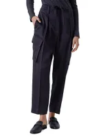 Satin Cady Sartorial Cargo Trousers With Monili