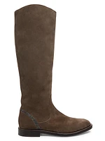 Monili-Trimmed Suede Knee-High Boots