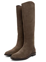 Monili-Trimmed Suede Knee-High Boots