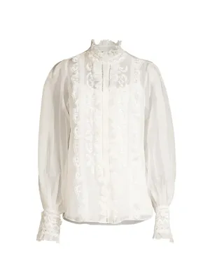 Maison Embroidered Semi-Sheer Blouse