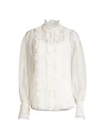 Maison Embroidered Semi-Sheer Blouse