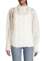 Maison Embroidered Semi-Sheer Blouse