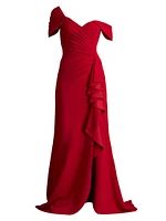 One-Shoulder V-Neck Crepe Gown