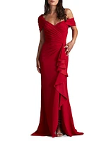 One-Shoulder V-Neck Crepe Gown