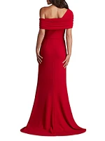 One-Shoulder V-Neck Crepe Gown