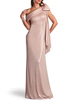 Metallic Draped Bow Gown