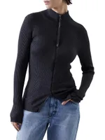 Sparkling Cashmere And Silk Lightweight Ribbed Cardigan With Shiny Zipper Pull