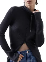 Sparkling Cashmere And Silk Lightweight Ribbed Cardigan With Shiny Zipper Pull