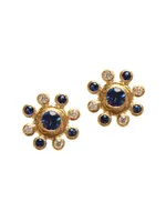 19K Gold, Diamond & Blue Sapphire Earrings